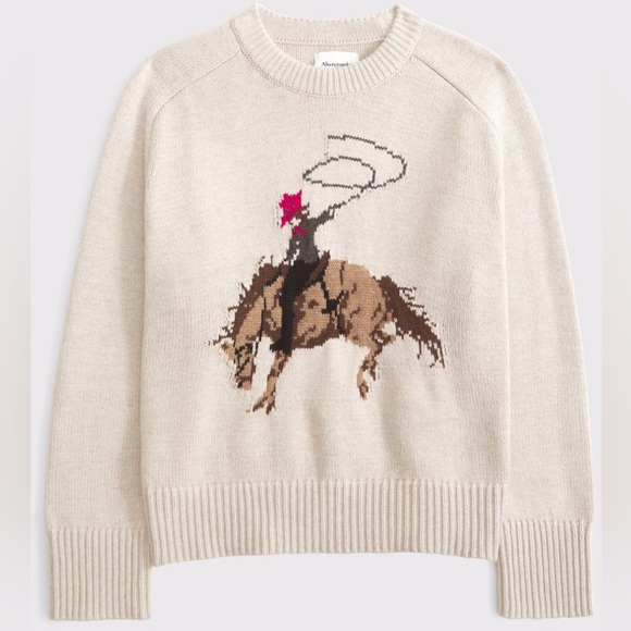 Abercrombie & Fitch Cream Sweater with Cowboy Design - Picture 6 of 7